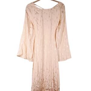 Lulu’s Truly Angelic Yellow Jacquard Long Sleeve Backless Midi Dress Sz S